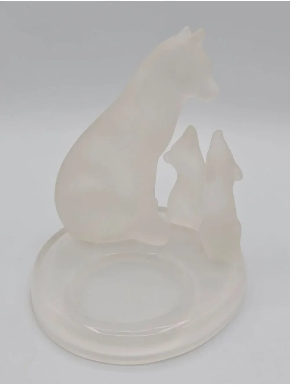 Retired PartyLite Frosted Glass Wolf Family Tealight Candle Holder